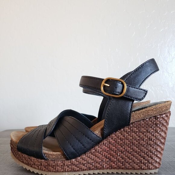Sofft Clarissa Leather Basketweave Wedge Ankle Strap Sandal Black Sz Women's 9.5 - Picture 3 of 10
